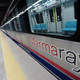 A gleaming new Marmaray train car awaits passengers.